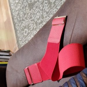 CURATED BY RUA'H KIBRIA: Unknown Maker Red Faux Leather/Elastic Belt w/Fasteners